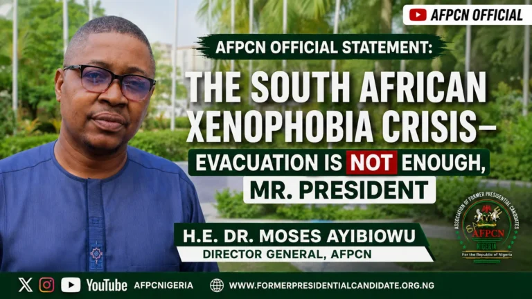 AFPCN OFFICIAL STATEMENT: The South African Xenophobia Crisis—Evacuation is Not Enough.