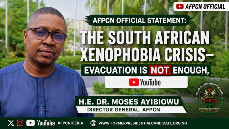 AFPCN OFFICIAL STATEMENT: The South African Xenophobia Crisis—Evacuation is Not Enough.